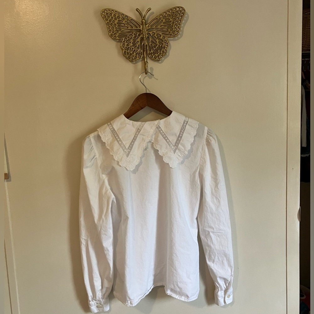 Vintage Cotton Lace White Button Down Shirt - Picture 5 of 7
